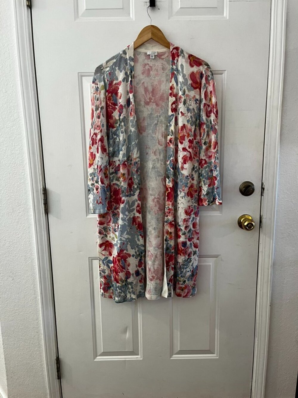 J.Jill Woman's Linen Blend Knit Watercolor Duster/Cardigan Sz XL - Picture 7 of 8